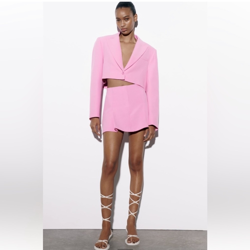 ZARA PINK CROP BLAZER - Picture 8 of 14